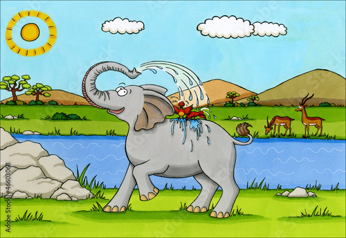 Afrika Cartoon - Elefant und Antilopen