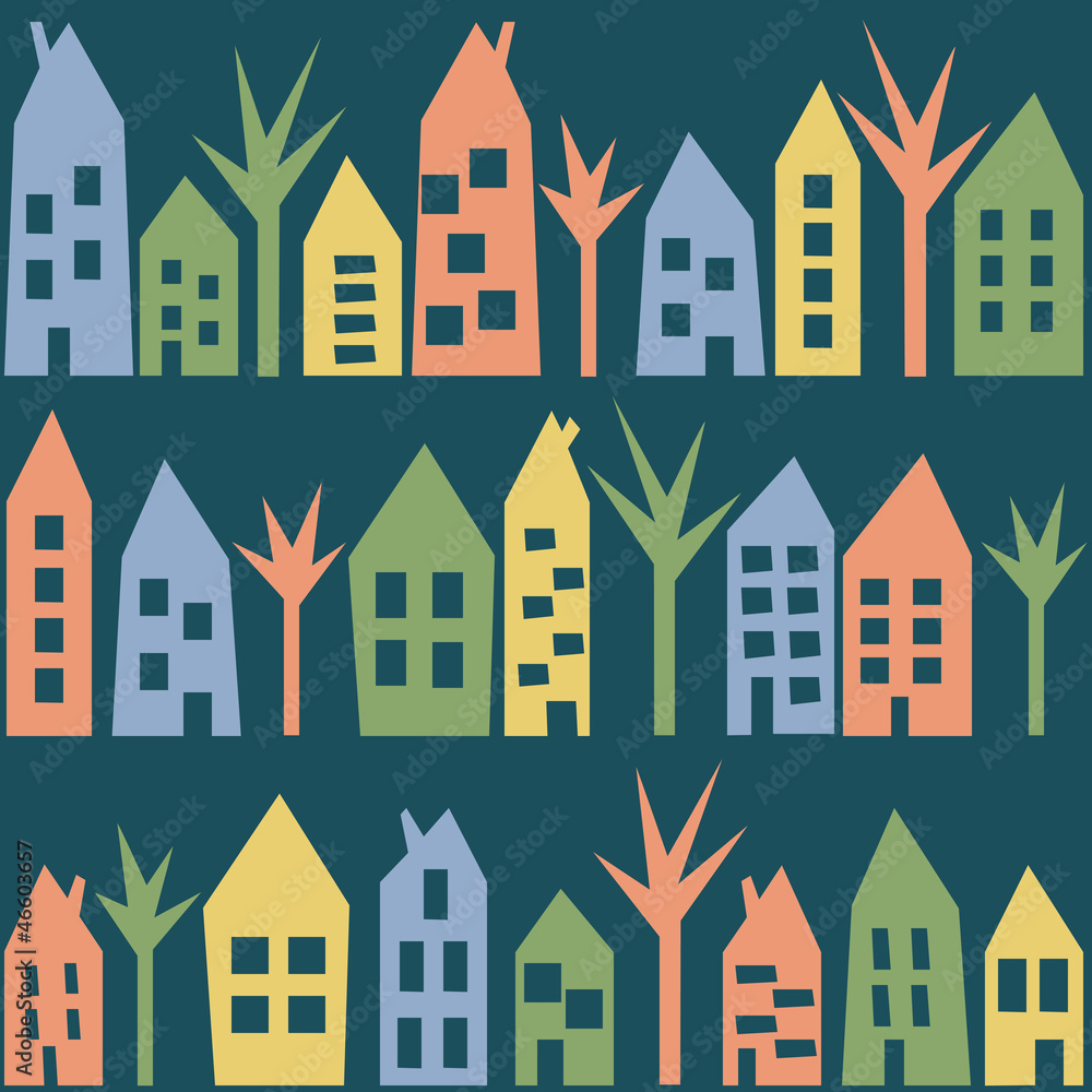 Color houses seamless pattern