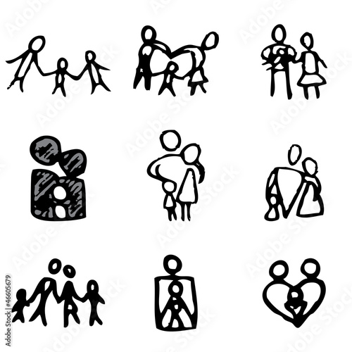family hand drawn icons in vector