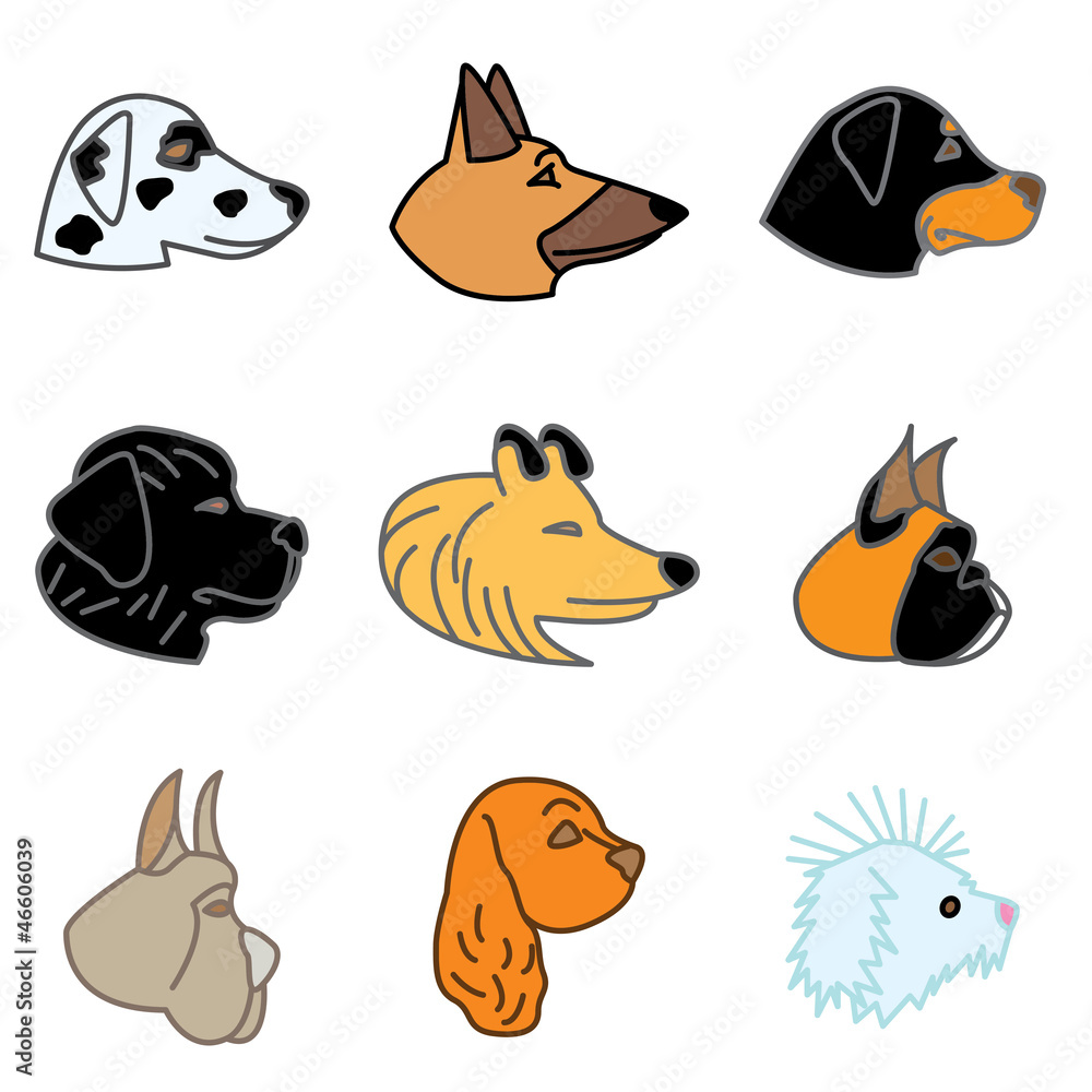 breeds of dogs hand drawn icons in vector