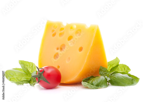 Cheese and basil leaves still life