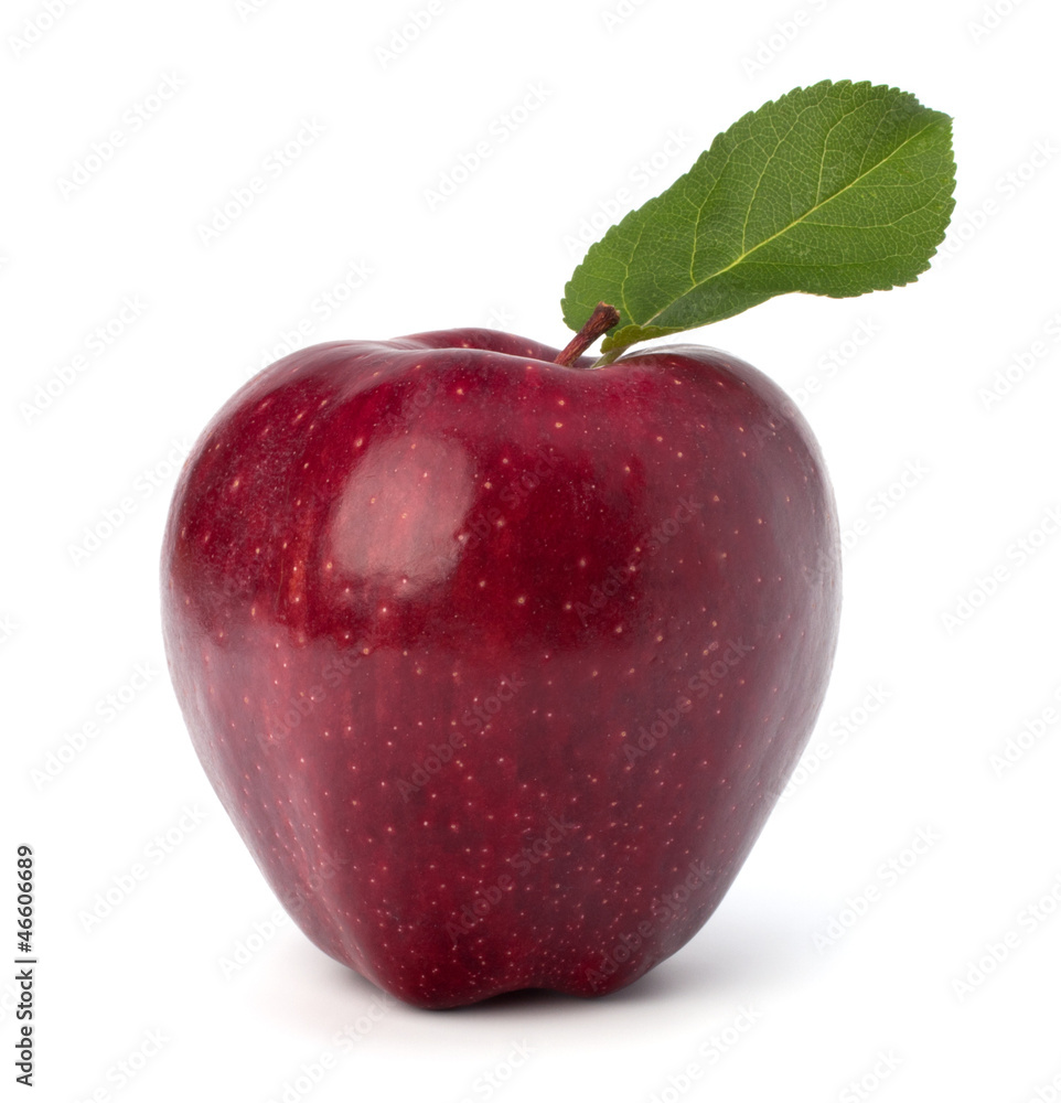 Sweet red apple with green leaf Sweet red apple with green leaf