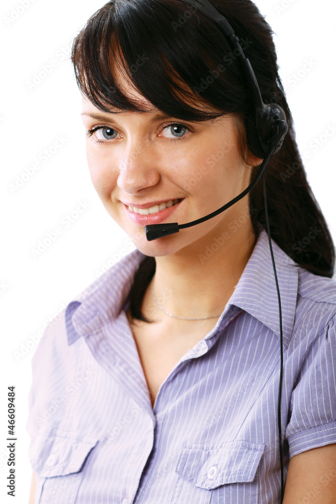 Young woman with headset isolated on white background Young woman with headset isolated on white background