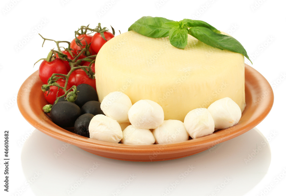 cheese mozzarella with vegetables in the plate isolataed cheese mozzarella with vegetables in the plate isolataed
