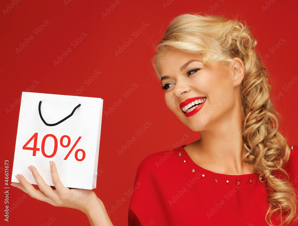 lovely woman in red dress with shopping bag lovely woman in red dress with shopping bag