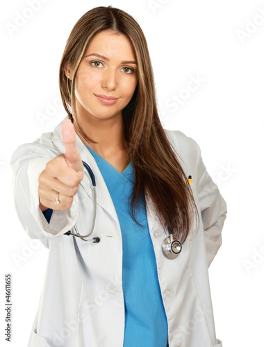 A female doctor showing ok