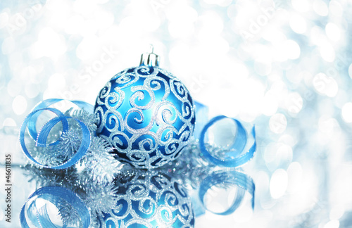 Blue Christmas decorations with bright lights