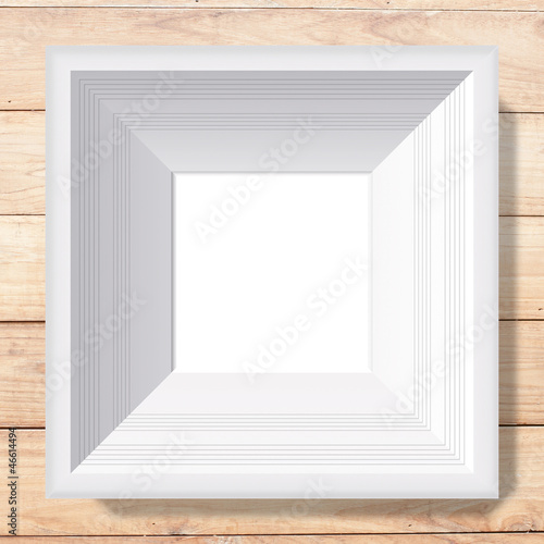 White photo frame from illustration on wood background
