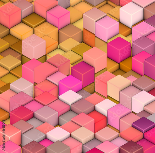 abstract 3d cube shape backdrop in pink yellow orange
