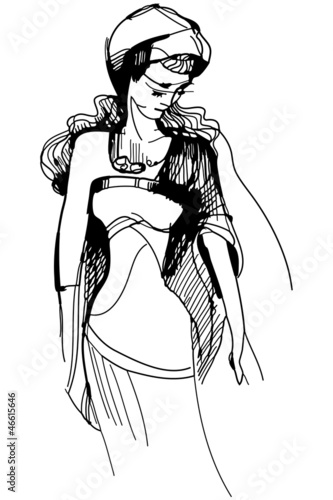 sketch beautiful slender blonde with long hair