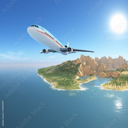 Airplane from exotic island, vacation destination
