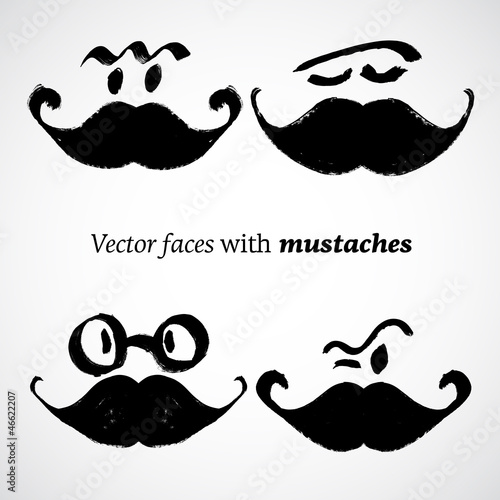 Mustaches with faces vector ink draw set