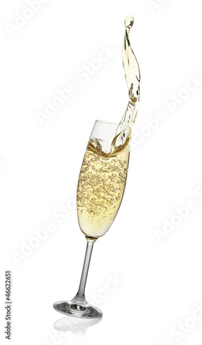 Flute with abstract splash of champagne.