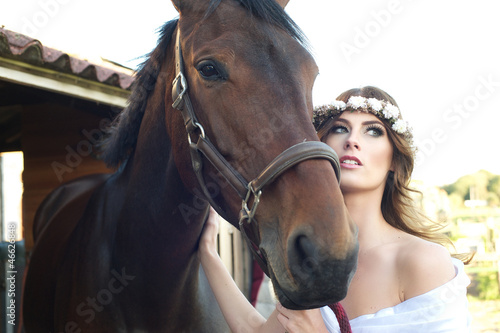 Beautiful Young Bride and her Brown Horse