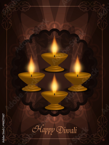artistic background for diwali festival with beautiful lamps.