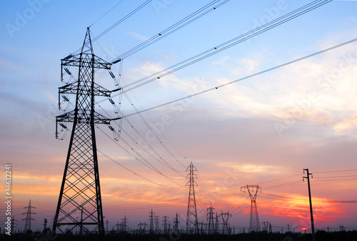 Ravenna, transmission lines at sunset.