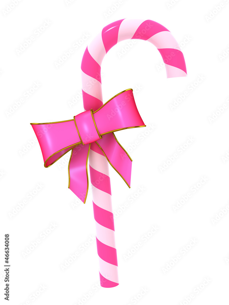 Pink Striped Candy Cane with Ribbon Bow Stock Illustration Adobe Stock