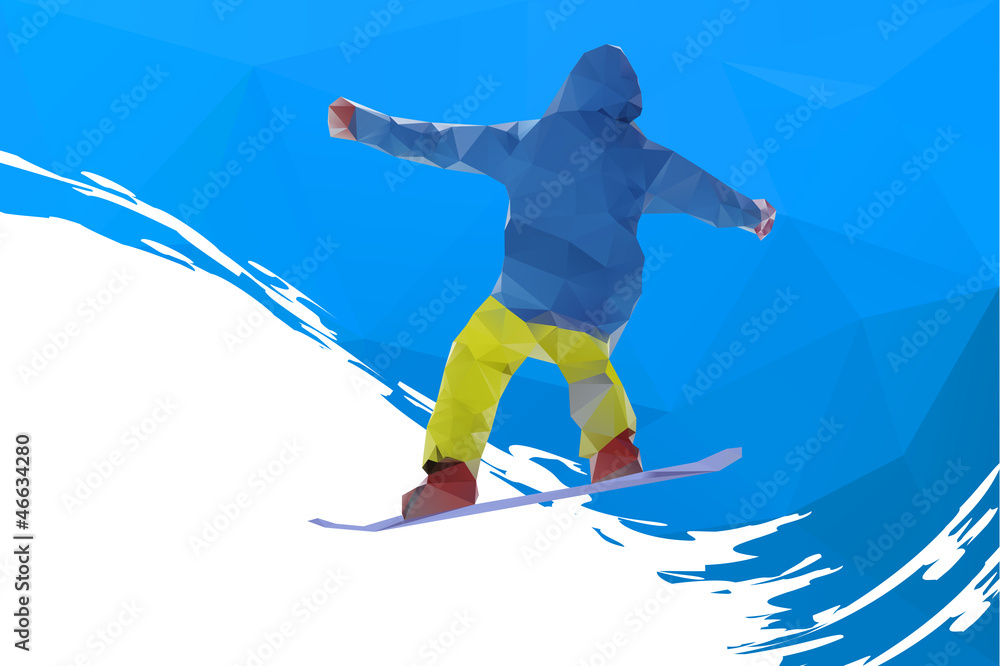 Fototapeta premium flying snowboarder on mountains, vector illustration