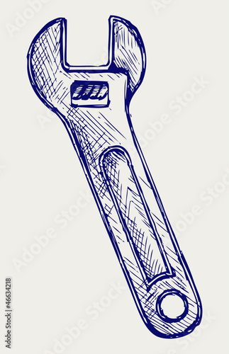 Adjustable wrench. Doodle style