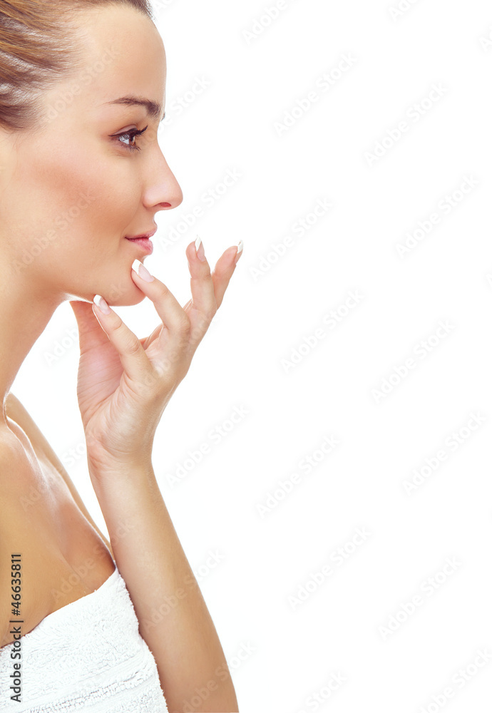 Profile of beautiful woman-healthy clean skin, isolated on white Profile of beautiful woman-healthy clean skin, isolated on white