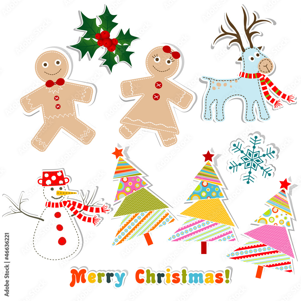 Fototapeta premium Christmas set for greeting card, vector