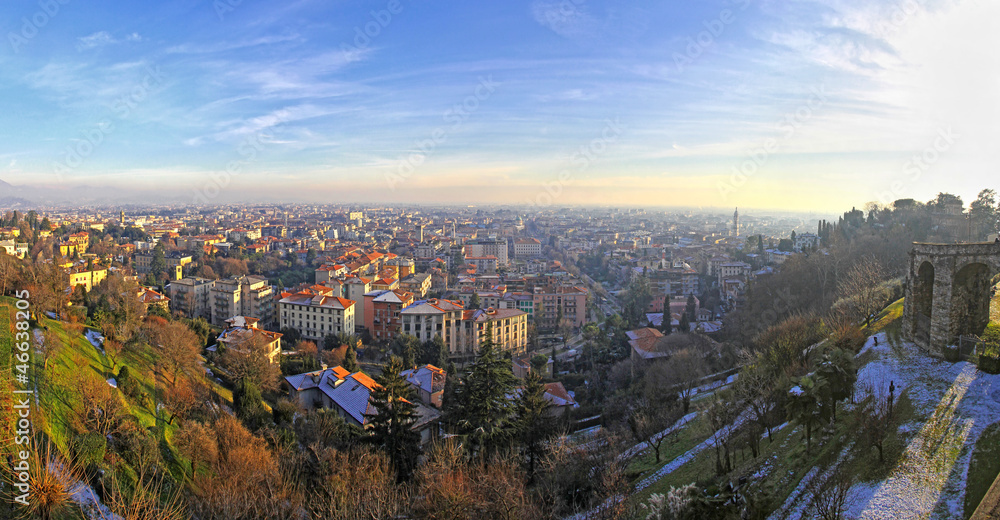 Panoramic aerial view of Bergamo city, Italy