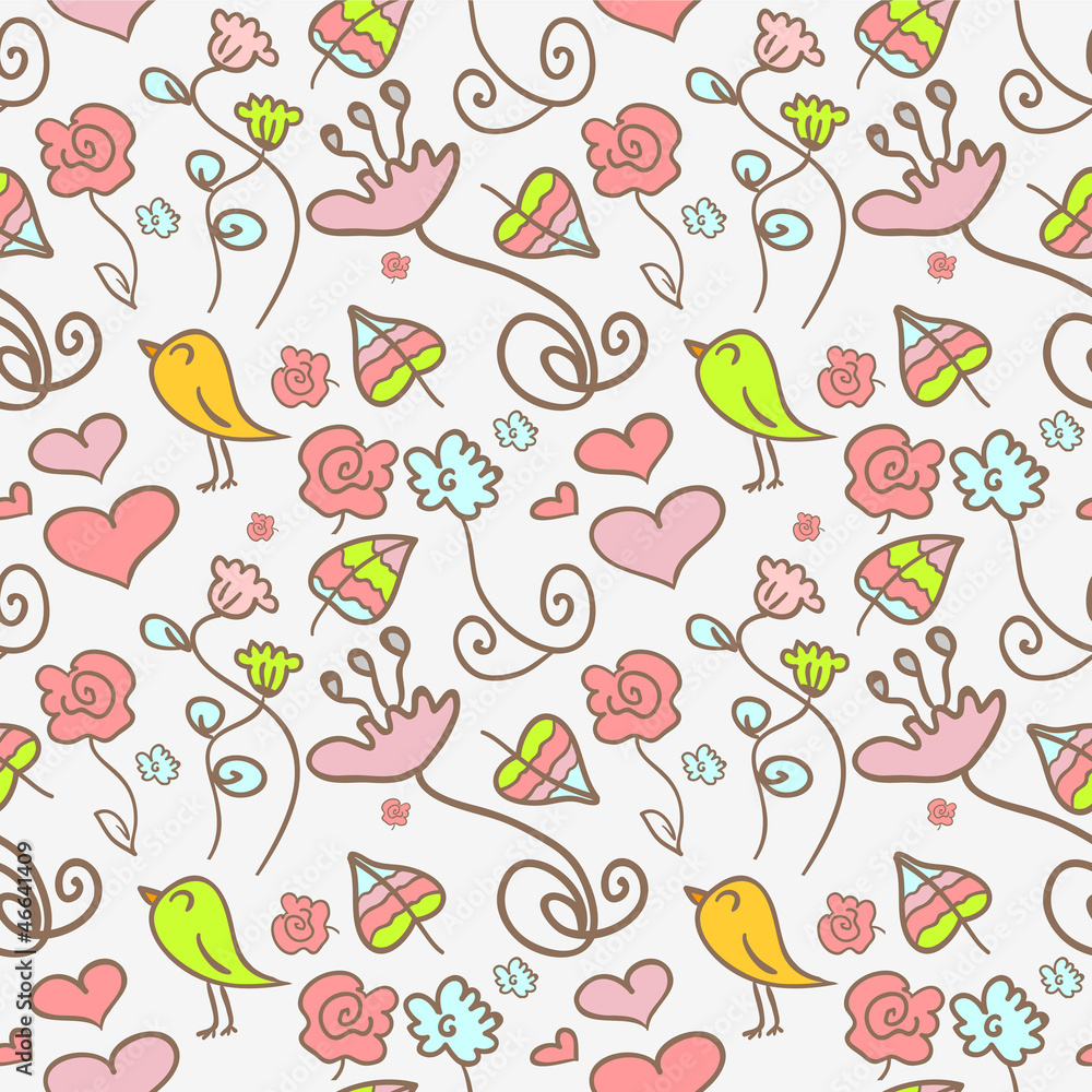 Seamless pattern with cute floral elements