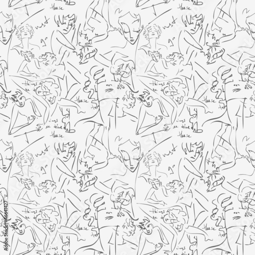 Various sketches of people. Seamless pattern