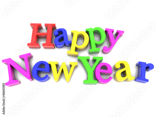 Multicolored Happy New Year over white Background