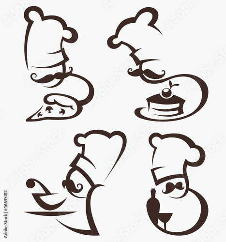 cooking symbols, food and chief silhouettes, vector collection