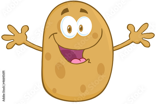 Potato Cartoon Mascot Character With Welcoming Open Arms