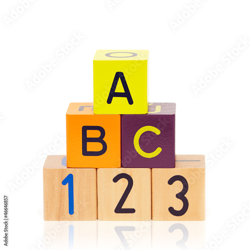 Wooden blocks, letters and numbers