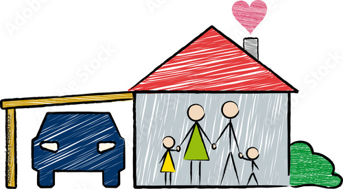 Junge Familie mit Haus und Auto