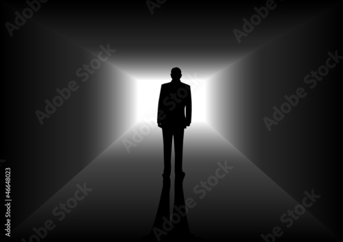 Silhouette illustration of a man figure in the tunnel