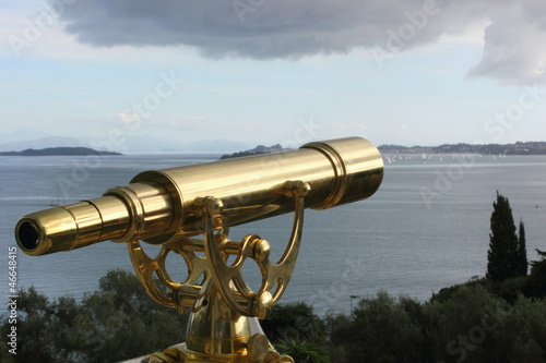 Brass telescope sea landscape