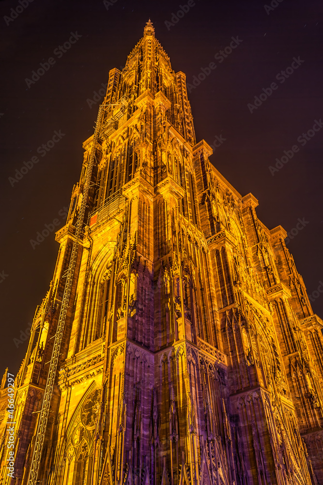 View of Strasbourg Cathedral from ground. Alsace, France