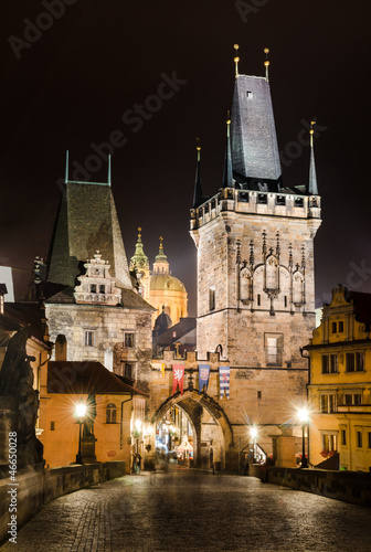Towers of Mala Strana  on Charles Bridge  Prague