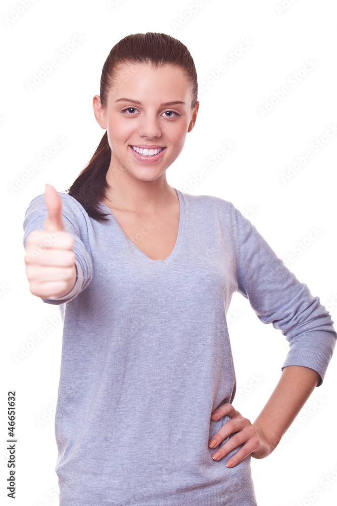 beautiful smiling woman with thumbs up beautiful smiling woman with thumbs up