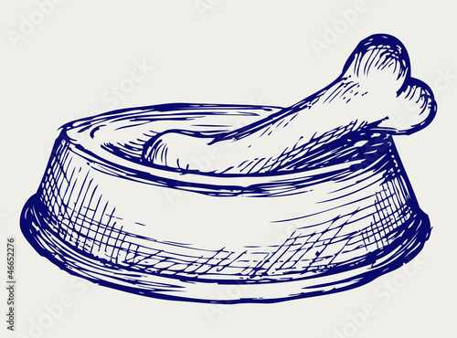 Dog dish and bone. Doodle style