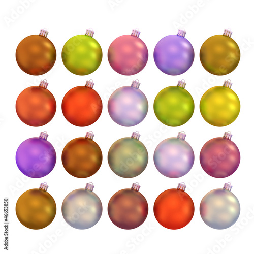 Set of multicolored Christmas balls 3d.