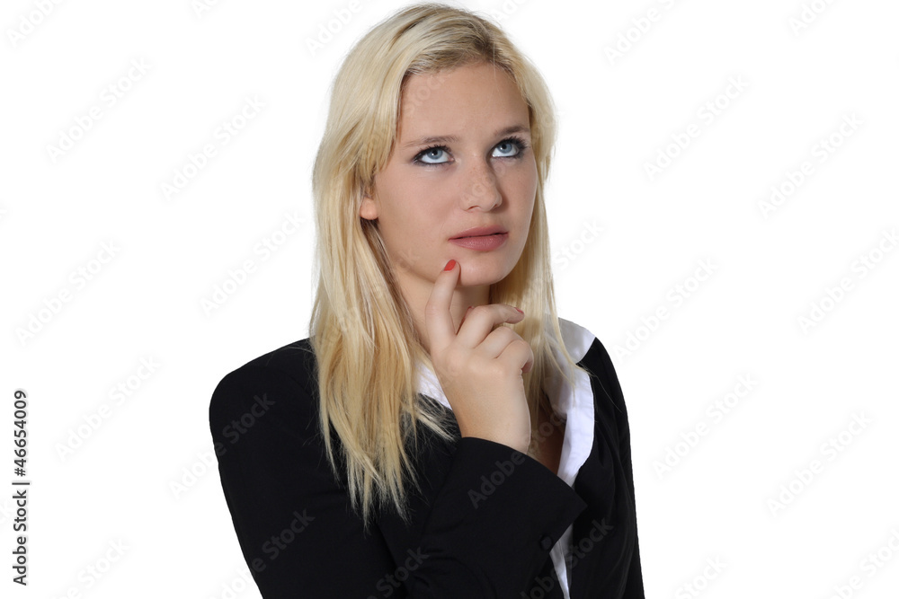 secretary office with a doubt in a white background secretary office with a doubt in a white background
