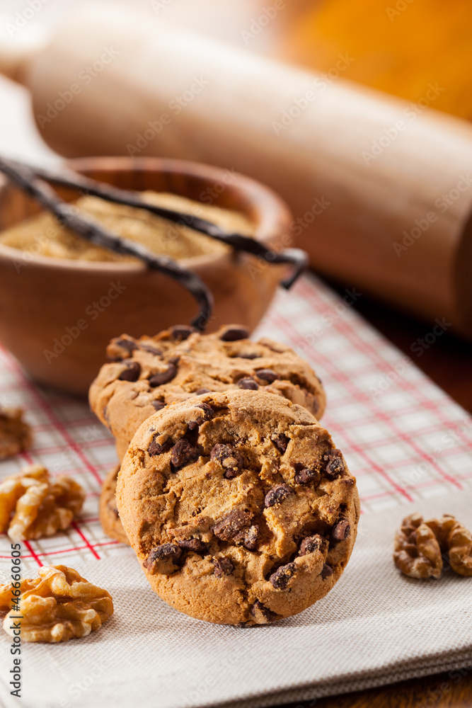 Fototapeta premium Christmas chocolate cookies with baking ingredients