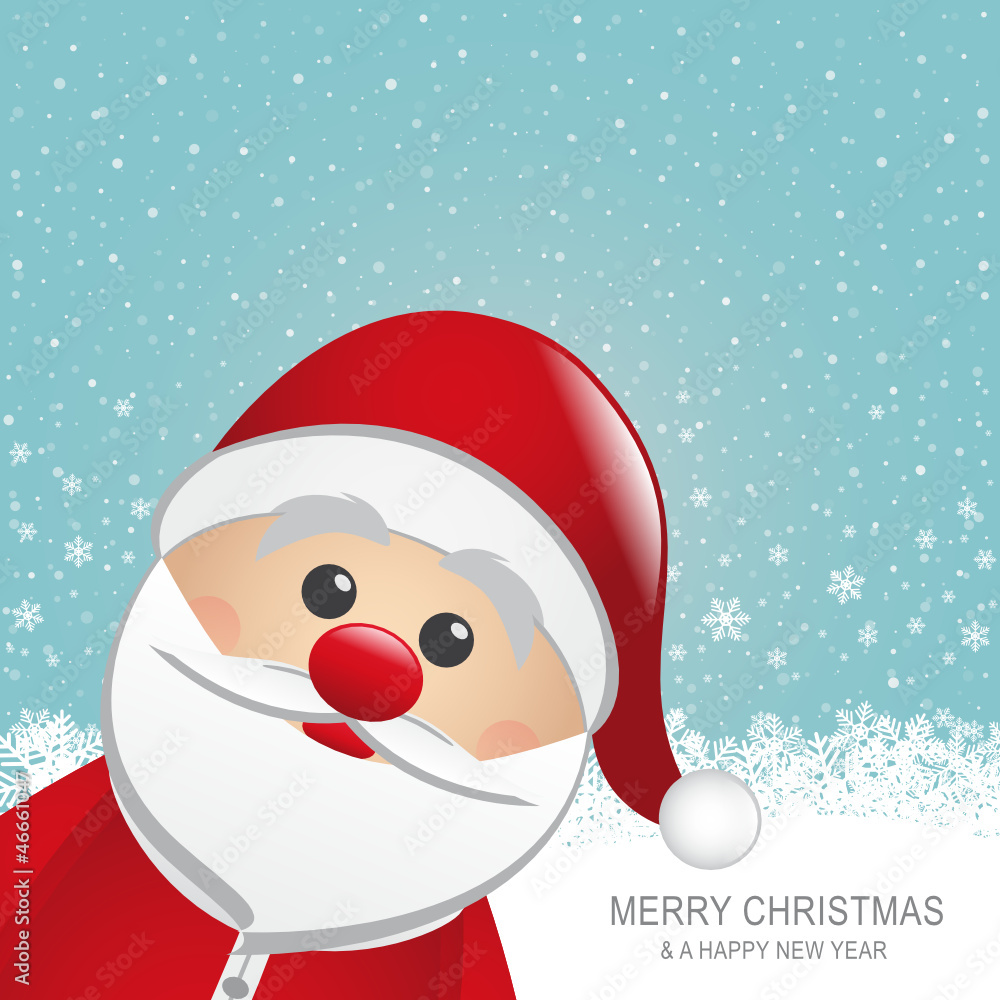 santa red hat snow snowflake blue background santa red hat snow snowflake blue background