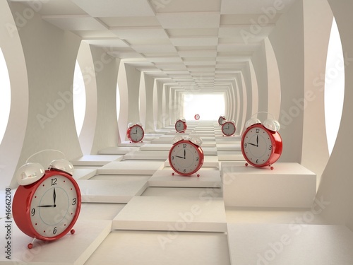 Time Concept  with Alarm Clocks in 3D