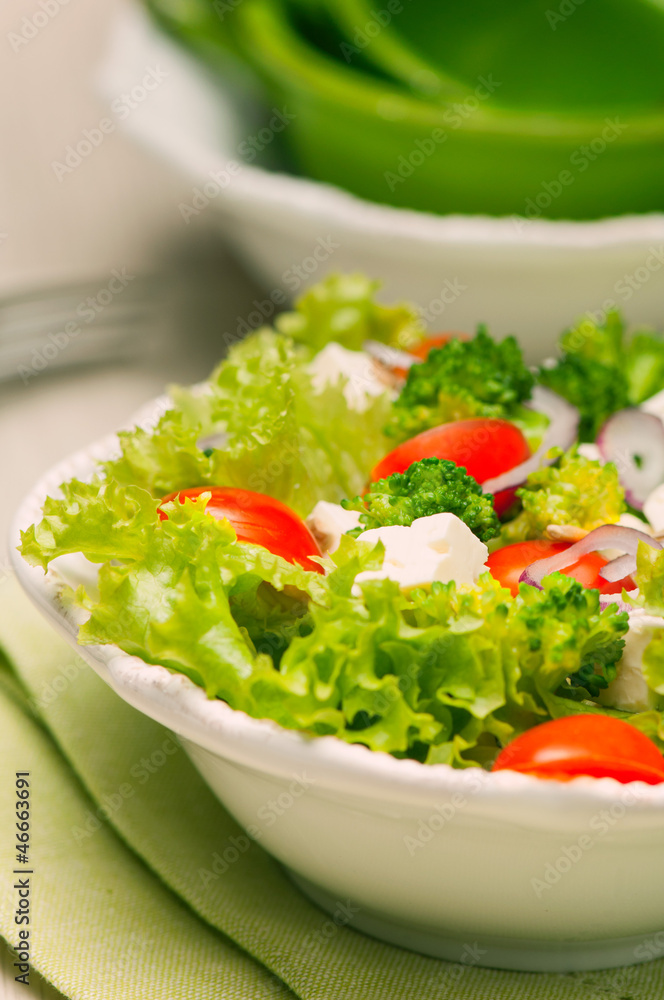 salad with tomatoes, broccoli, red onion and feta cheese salad with tomatoes, broccoli, red onion and feta cheese