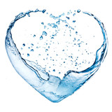 Valentine heart made of blue water splash isolated on white back