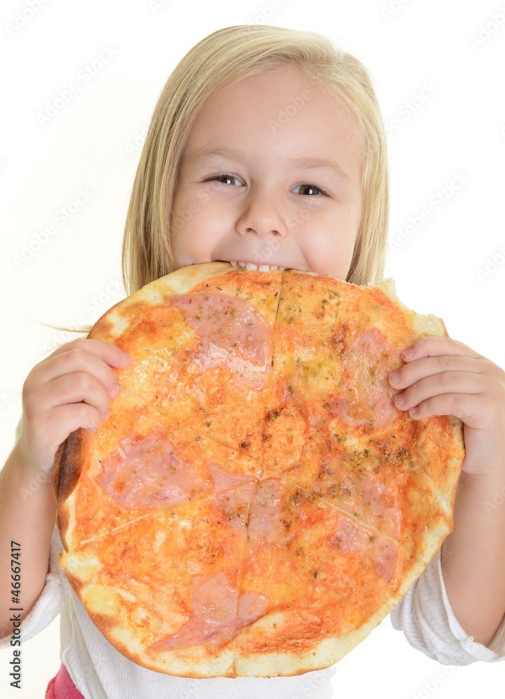 little girl eating pizza
