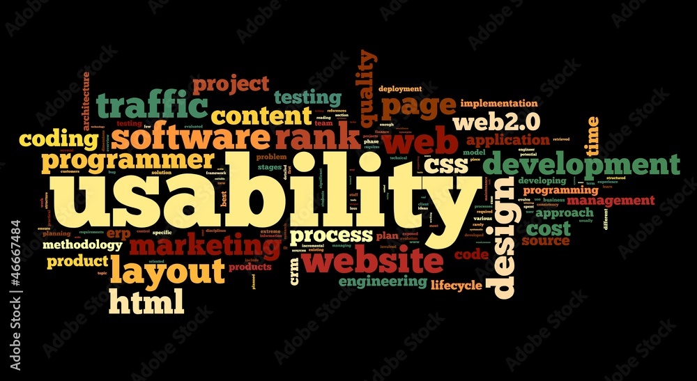 Web usability concept in tag cloud on black