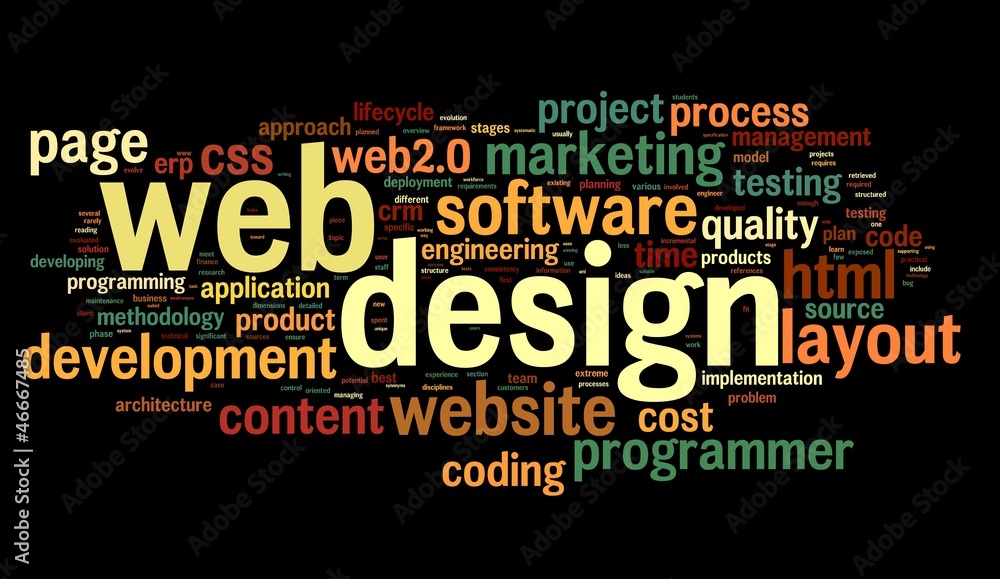 Web design concept in tag cloud on black