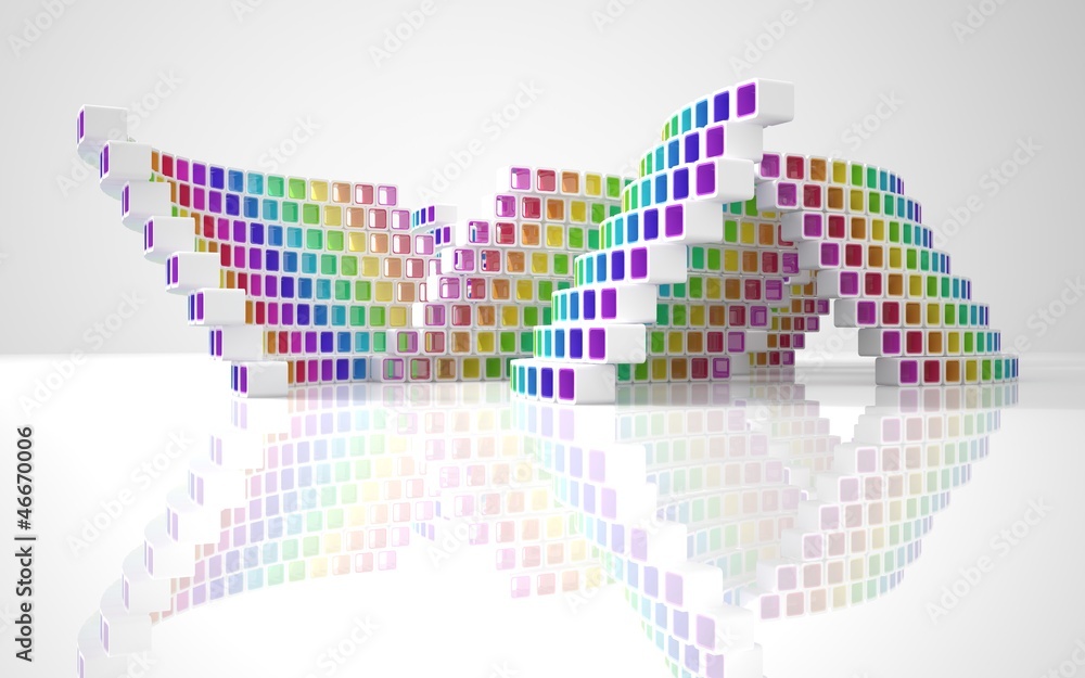 Conceptual modern building made of colored glass cubes Conceptual modern building made of colored glass cubes